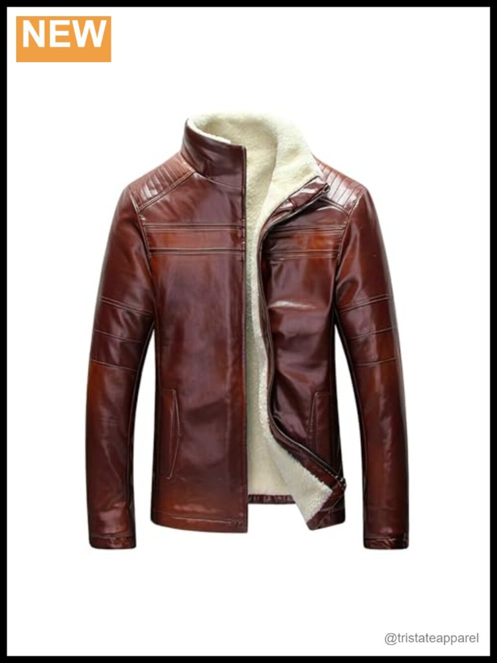 Men's Slim Fit Genuine Leather Jacket Winter Fleece Motorcycle Coat Zip